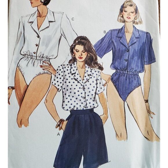 Vintage 90s Vogue Pattern 7695 Uncut Bodysuit Blouse Collar Button Up 8 10 12 - Picture 2 of 4